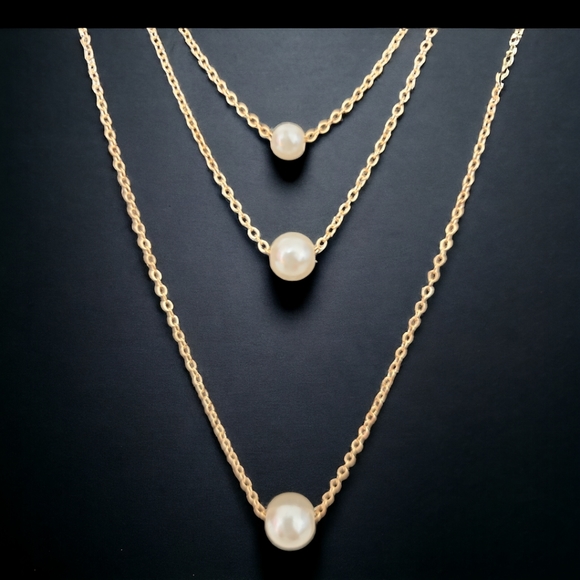 Gold Tone Faux Pearl Multilayer Pendant Necklace - Picture 4 of 8